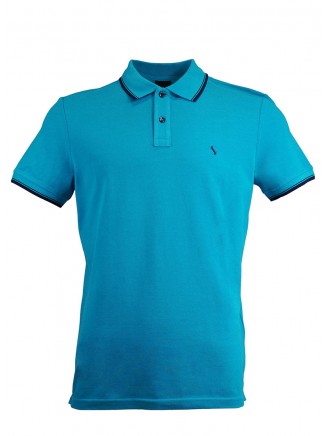 Turquoise Pique Polo Shirt With Detailed Collar