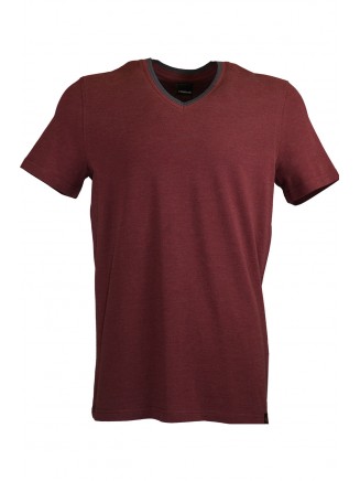 Claret Red V Neck Detailed T-shirt