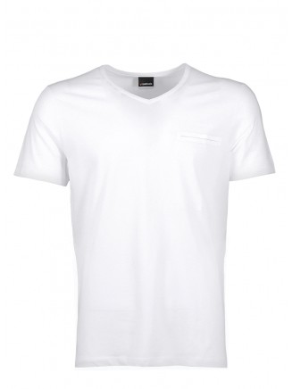 White V Neck Pocket Detailed %100 Cotton T-Shirt